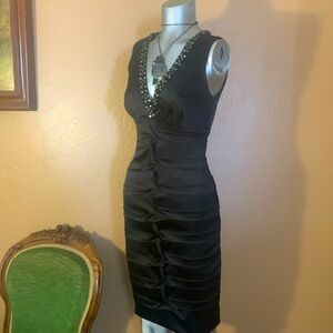 Vintage Cache Evening Black Satin Dress.  Sz 2